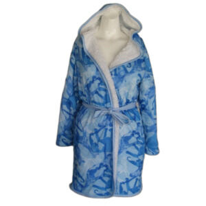 WOODROW & FRIENDS Hoodie Sherpa Robe, Youth L, Blue Camo in Animals, Sash belt